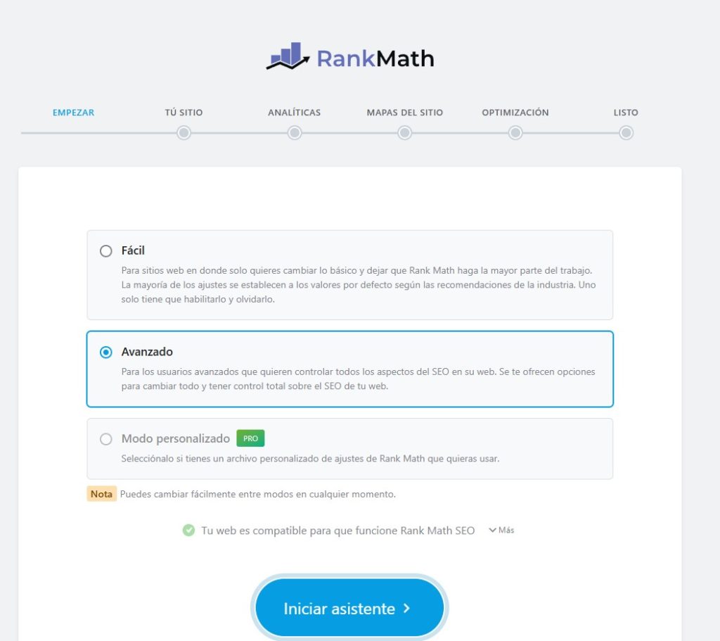 Asistente de Rank Math SEO en WordPress