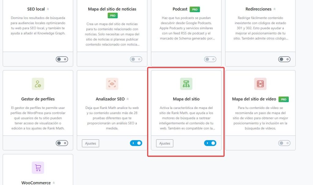 Sitemap XML generado por rank math SEO